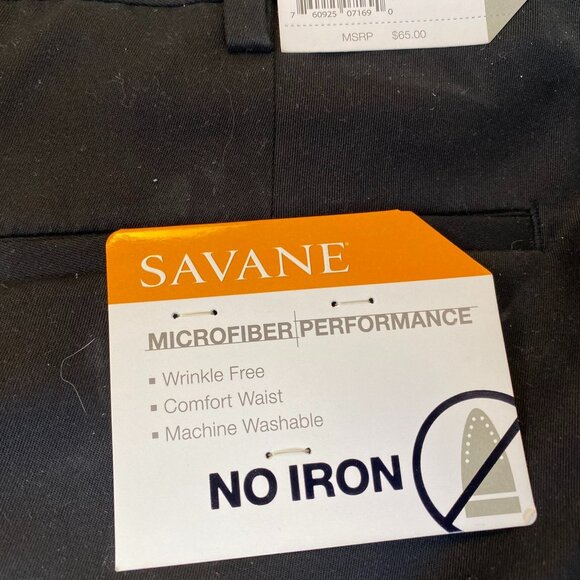 NWT Savane Men Dress Pants Black 40x30 Straight No Iron Business Pleated Black - Picture 8 of 10